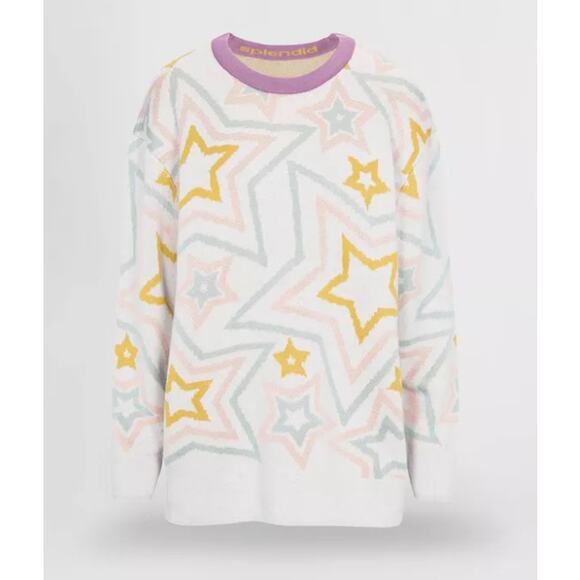 bryn Walker Sweaters - SPLENDID Ziggy Star white pink blue purple knit long sleeve pullover sweater